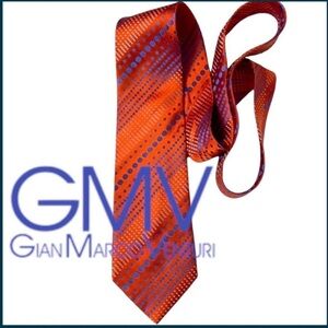 Venturi Uomo Orange with Blue/Grey Circle Design Silk Necktie